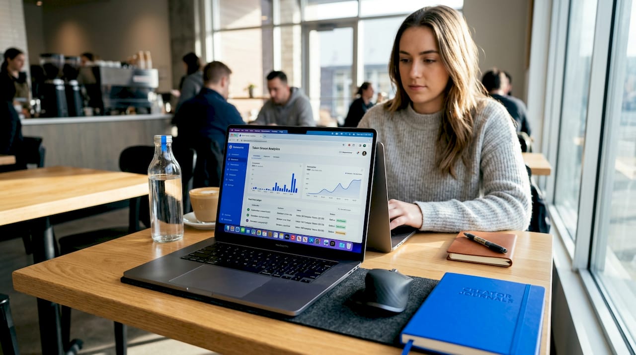 Laptop showing token transaction dashboard