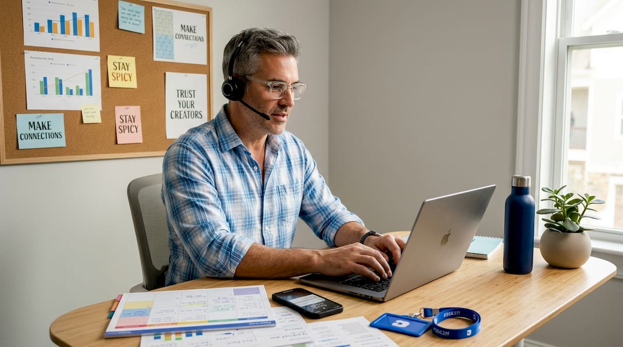 Support specialist sending personalized messages at desk