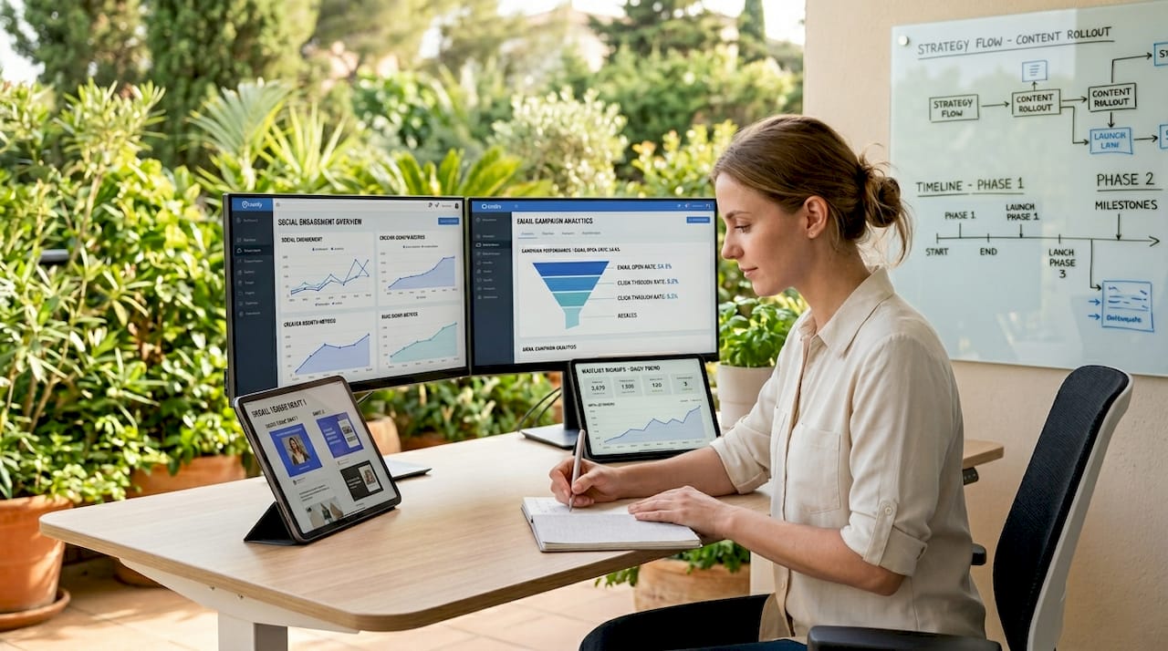 Marketer coordinating multi-channel campaign efforts