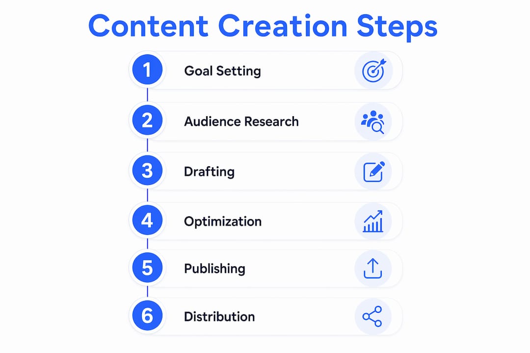 Infographic illustrating core content creation steps