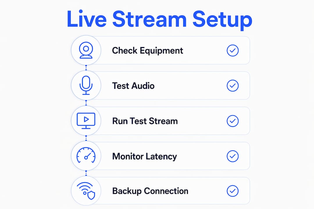 Infographic outlining live stream setup steps