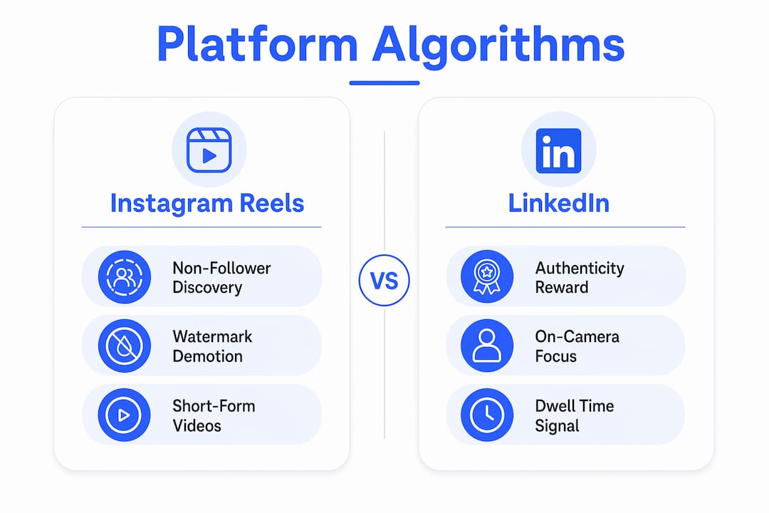 Infographic comparing Instagram Reels and LinkedIn algorithms