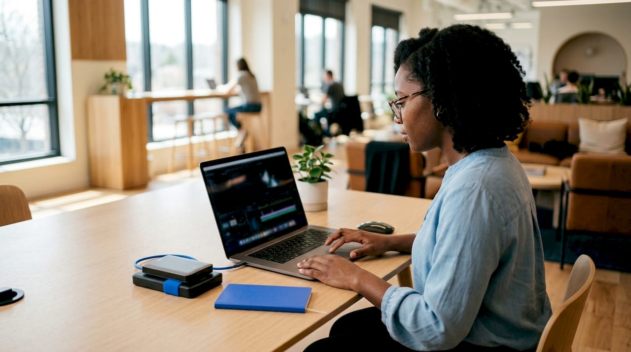 Technician adjusting video encoding settings