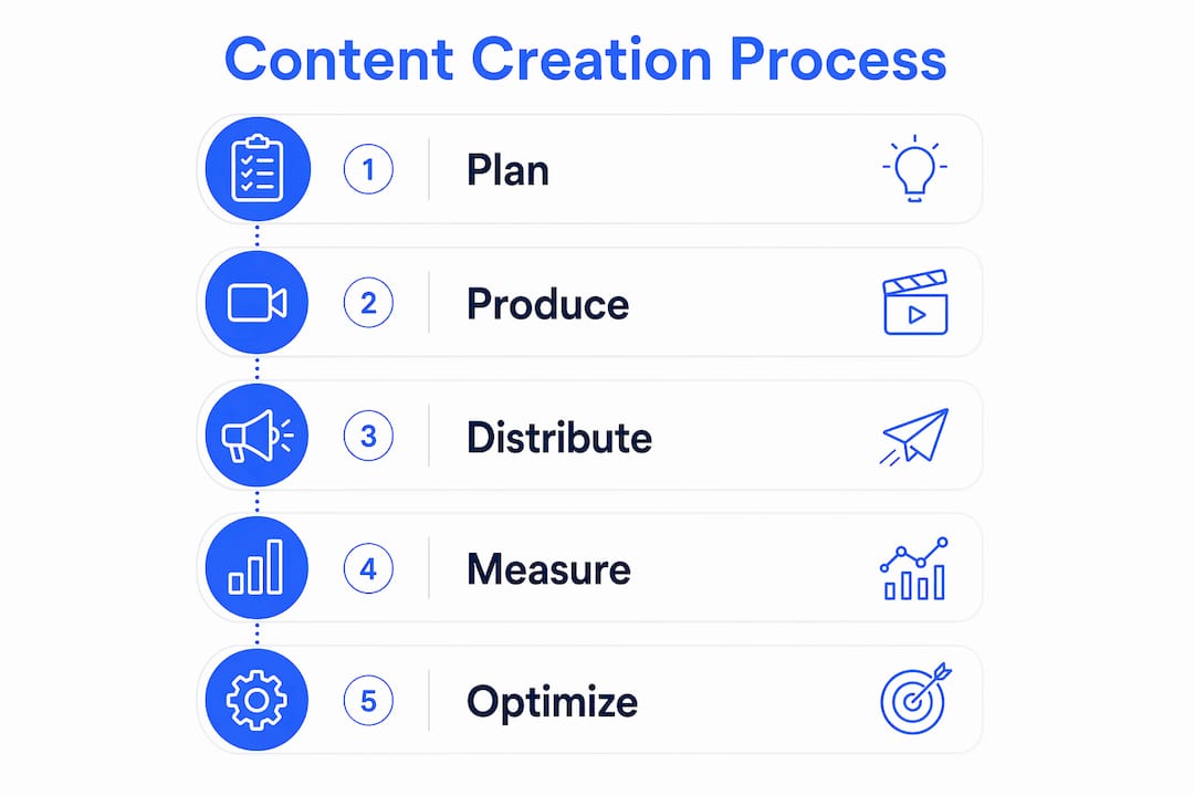 Infographic illustrating five stages of content creation process