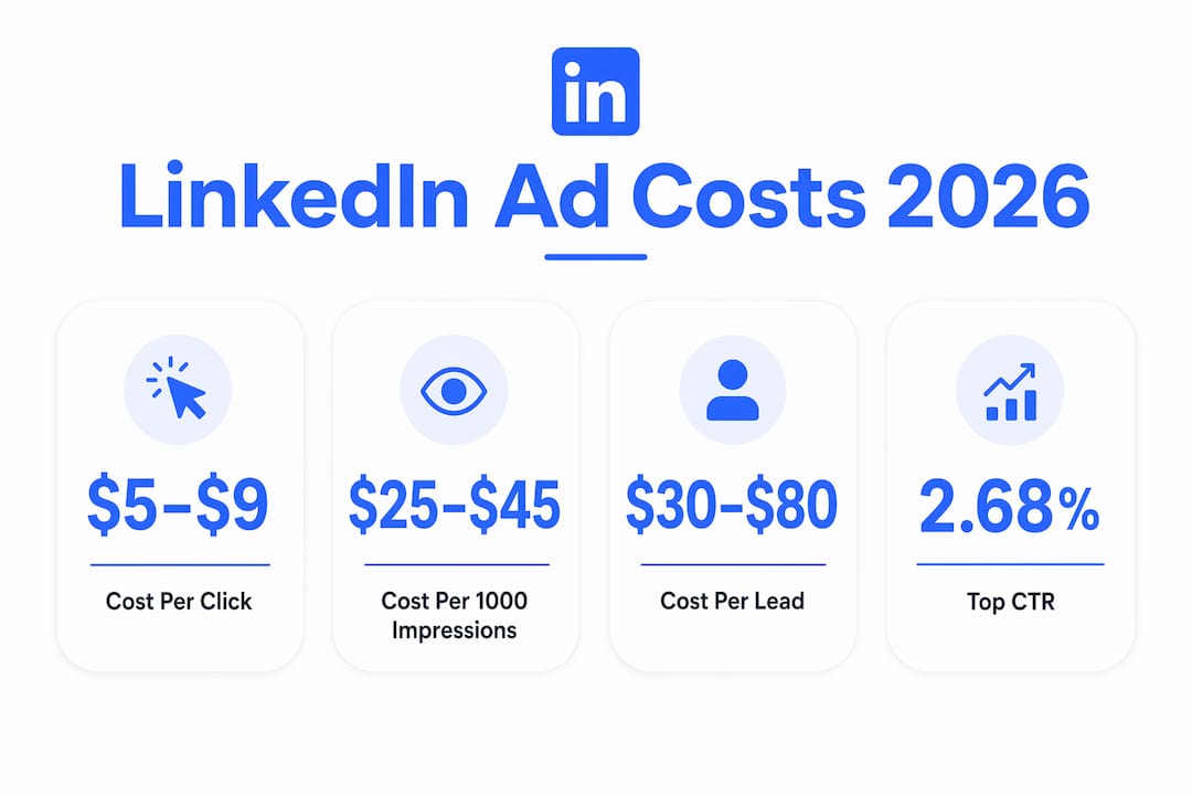 Infographic showing LinkedIn sponsored ad costs and engagement stats