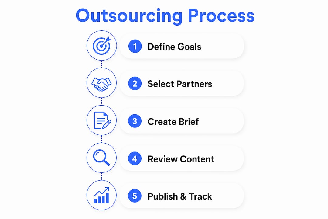 Infographic with numbered steps for outsourcing content process