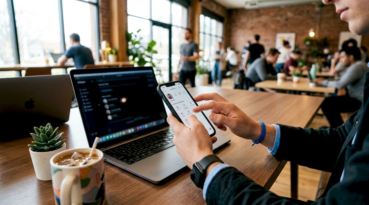 Influencer using Instagram monetization tools on smartphone
