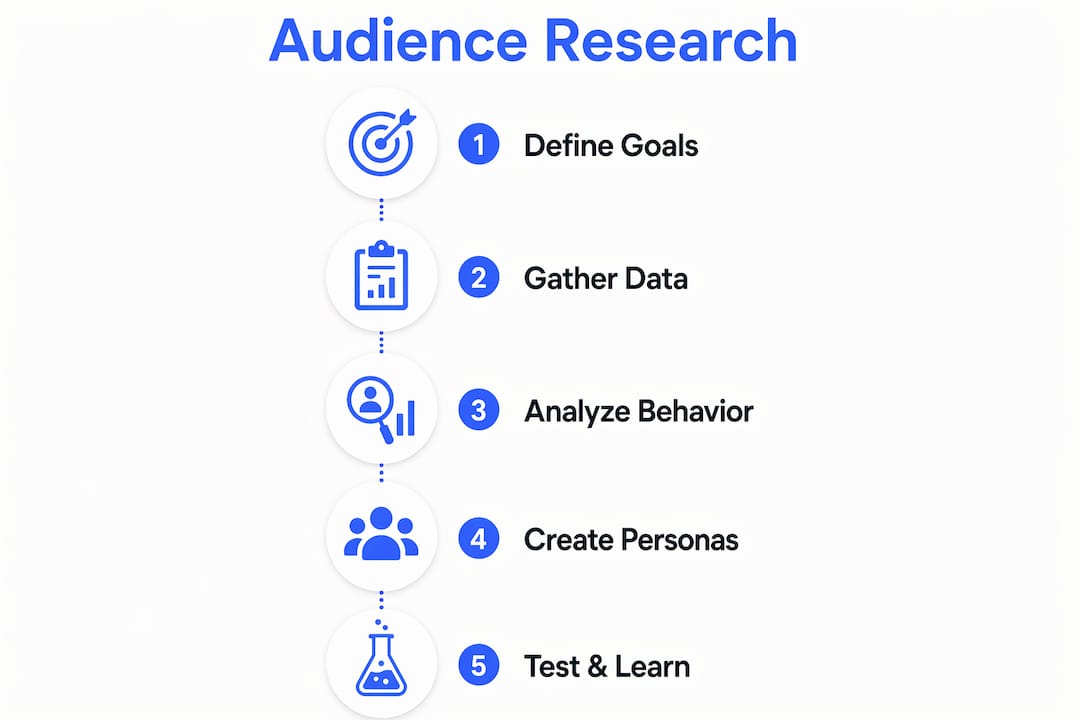 Infographic illustrating steps for social media audience research