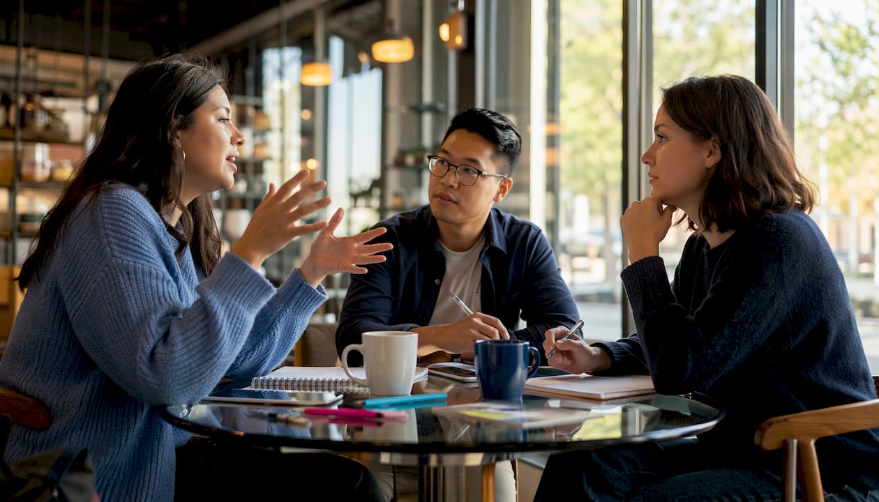 Diverse team discussing content marketing strategies