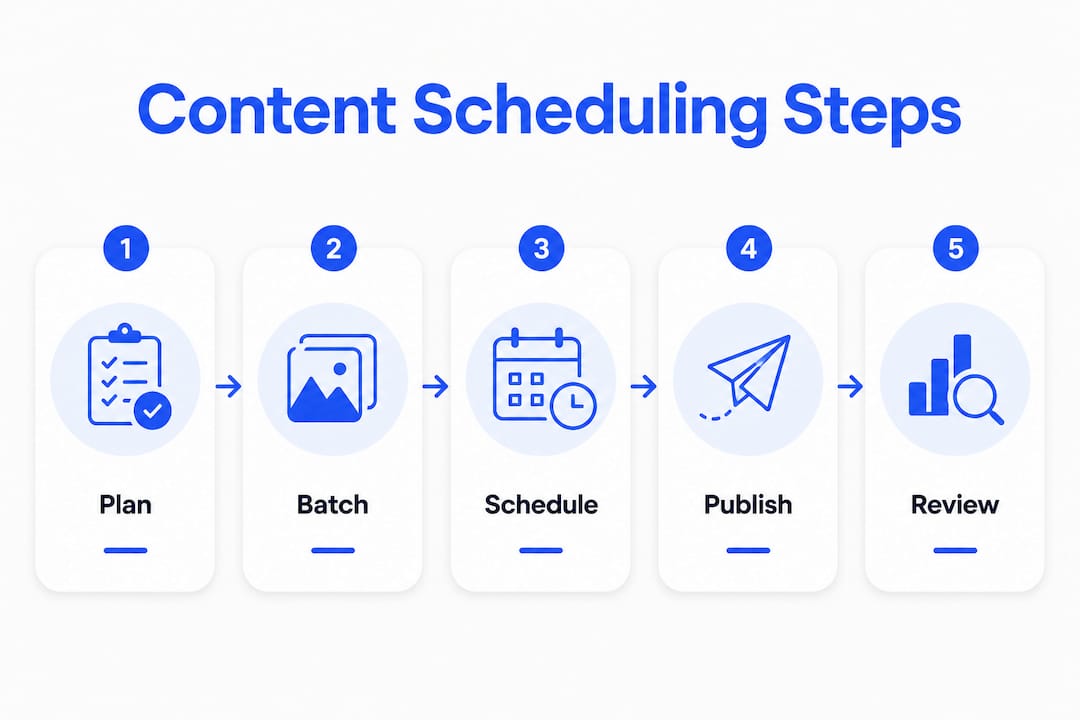 Infographic showing five-step content scheduling process