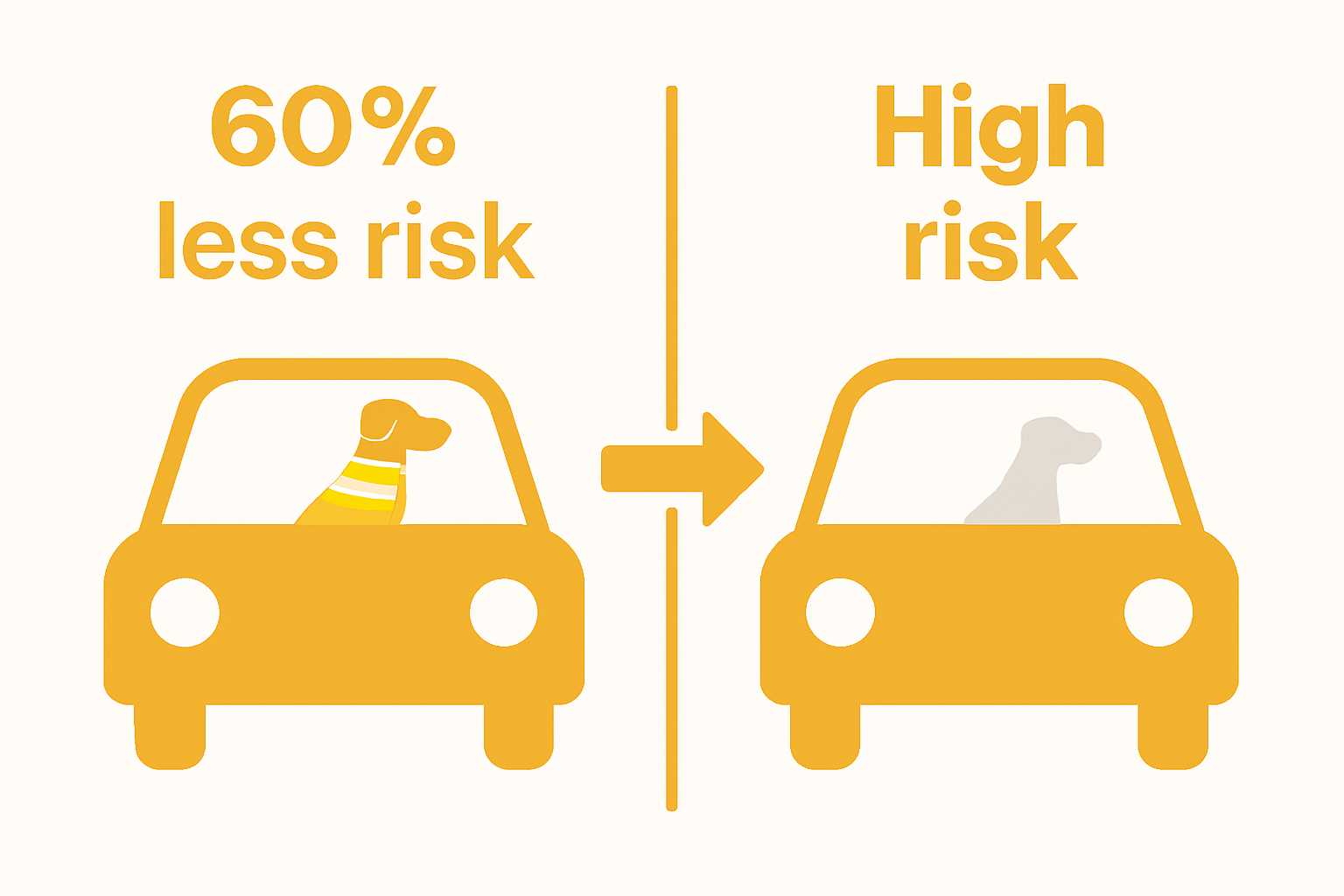 Infographic comparing dog visibility and accident risk with and without reflective gear