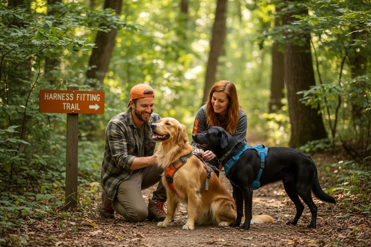dog harness fitting outdoors