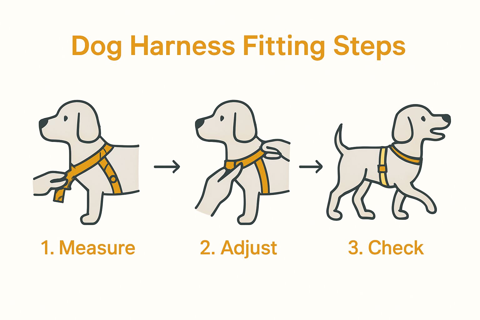 Three steps for properly fitting a dog harness infographic