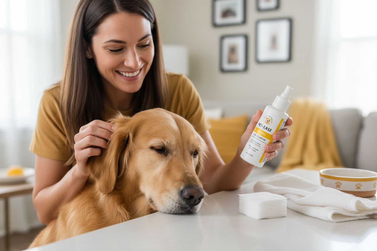 applying dog ear cleaner