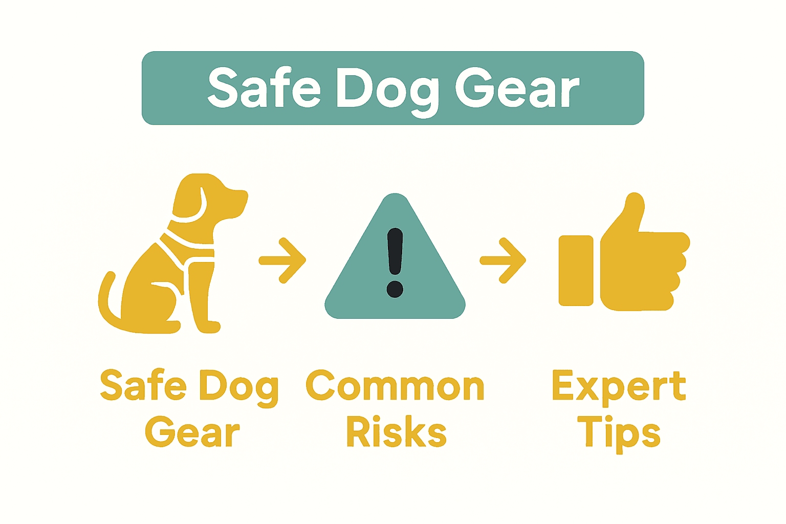 Infographic comparing safe dog gear features, common risks, and expert safety tips.