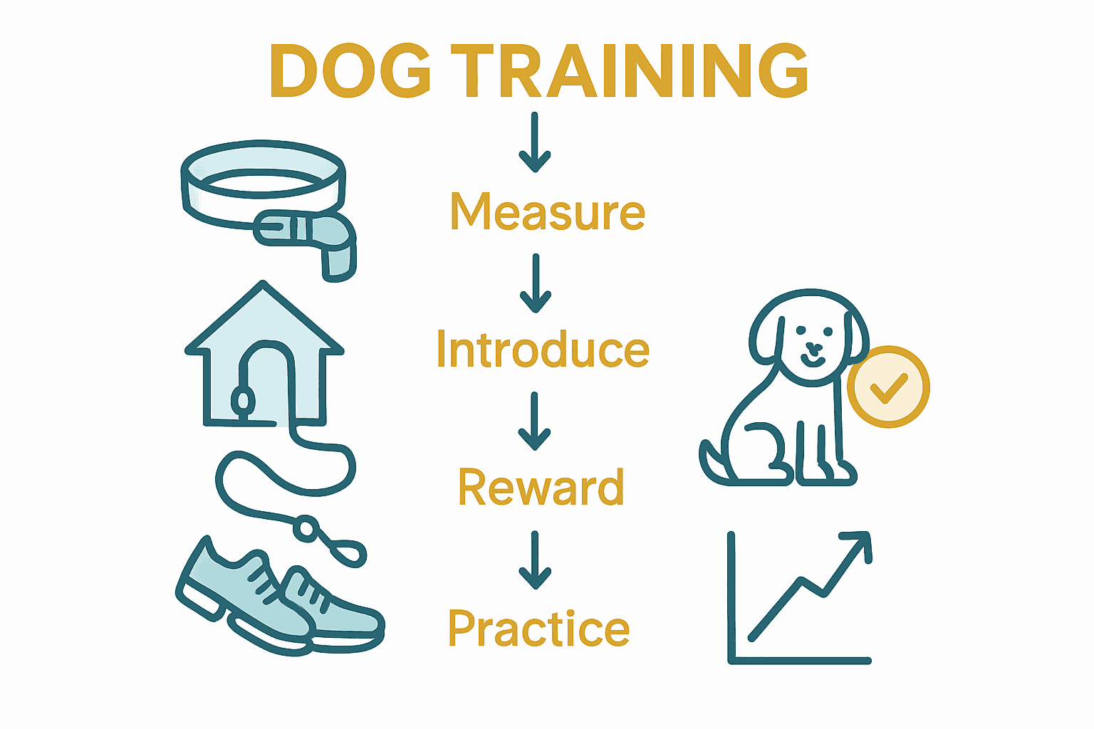 Infographic showing five steps for dog leash training workflow