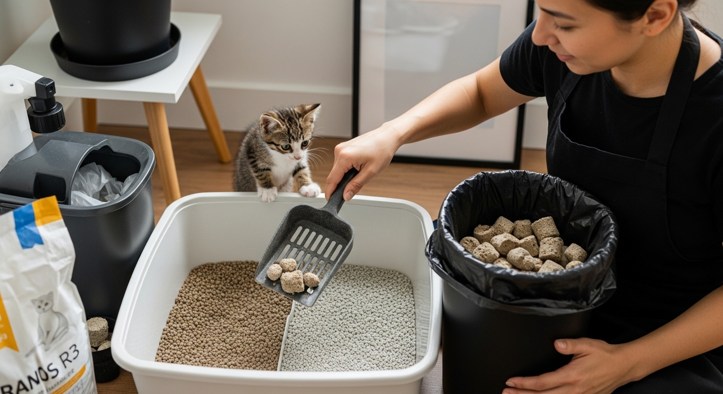 kattenbak schoonmaken kitten