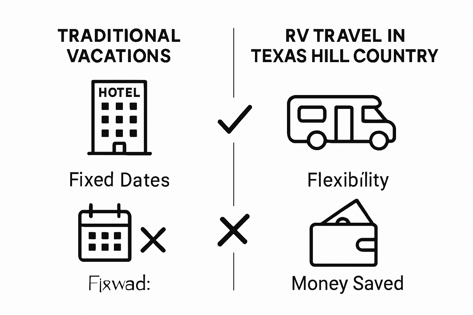 Infographic comparing RV travel and traditional vacations in Texas Hill Country