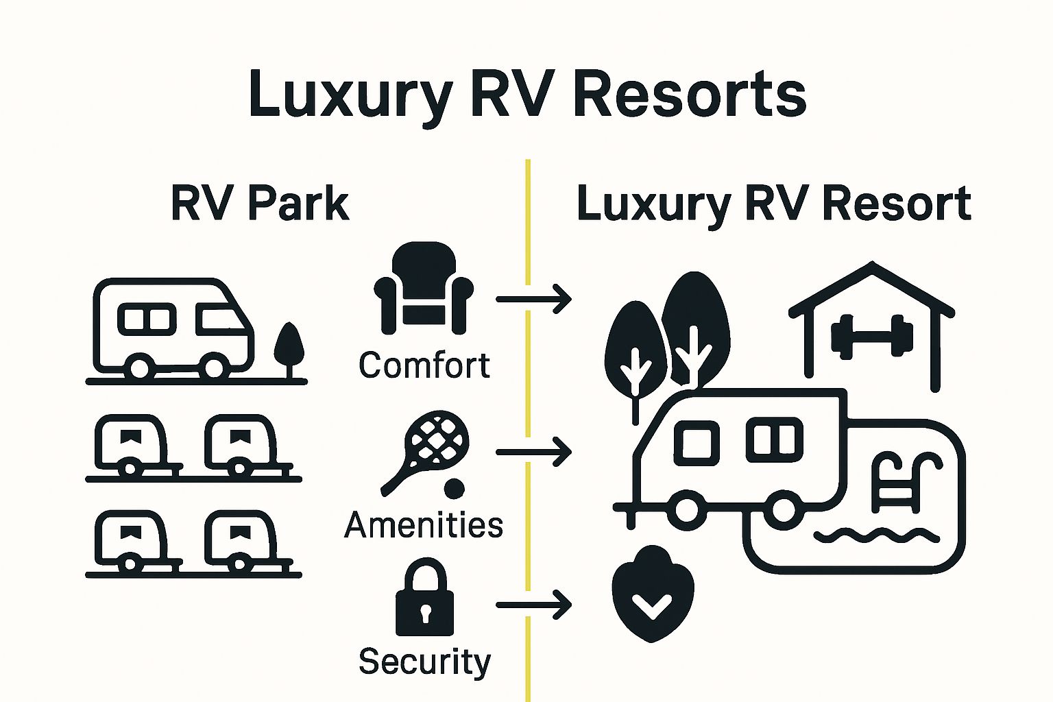 Infographic comparing standard RV park and luxury RV resort facilities