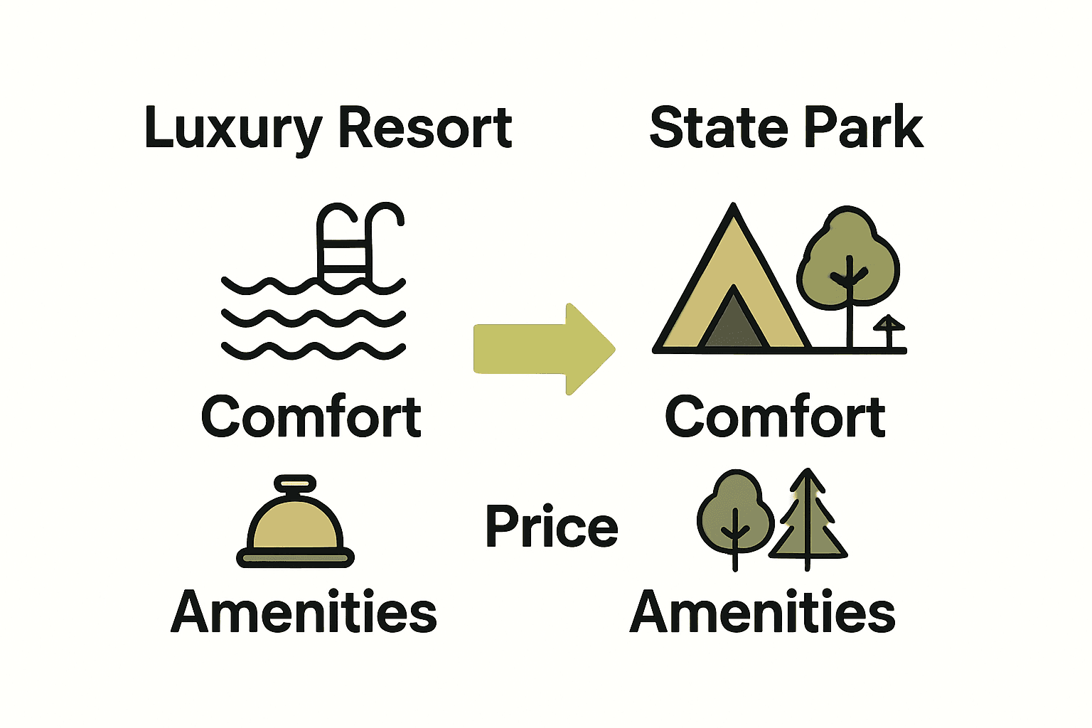 Infographic comparing luxury Hill Country resorts and state park lodgings