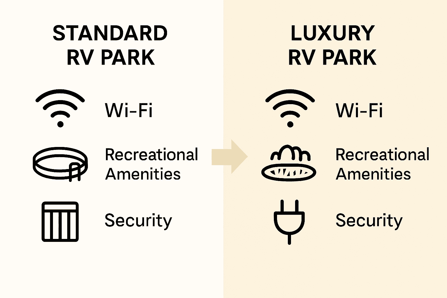 Comparison chart visualizing standard versus luxury RV park features