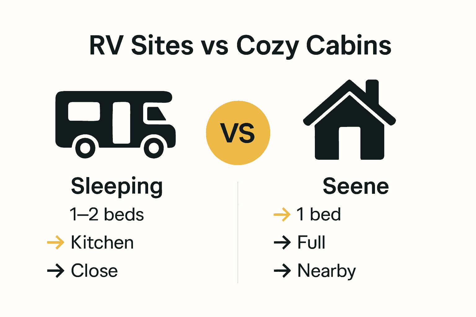 Infographic comparing RV site vs cozy cabin amenities.