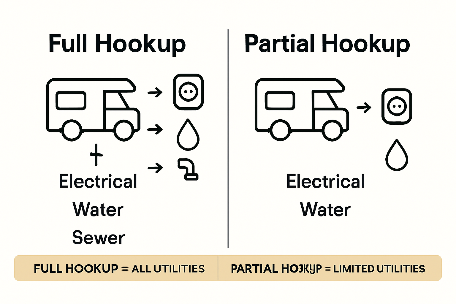 Comparison of full and partial RV hookups