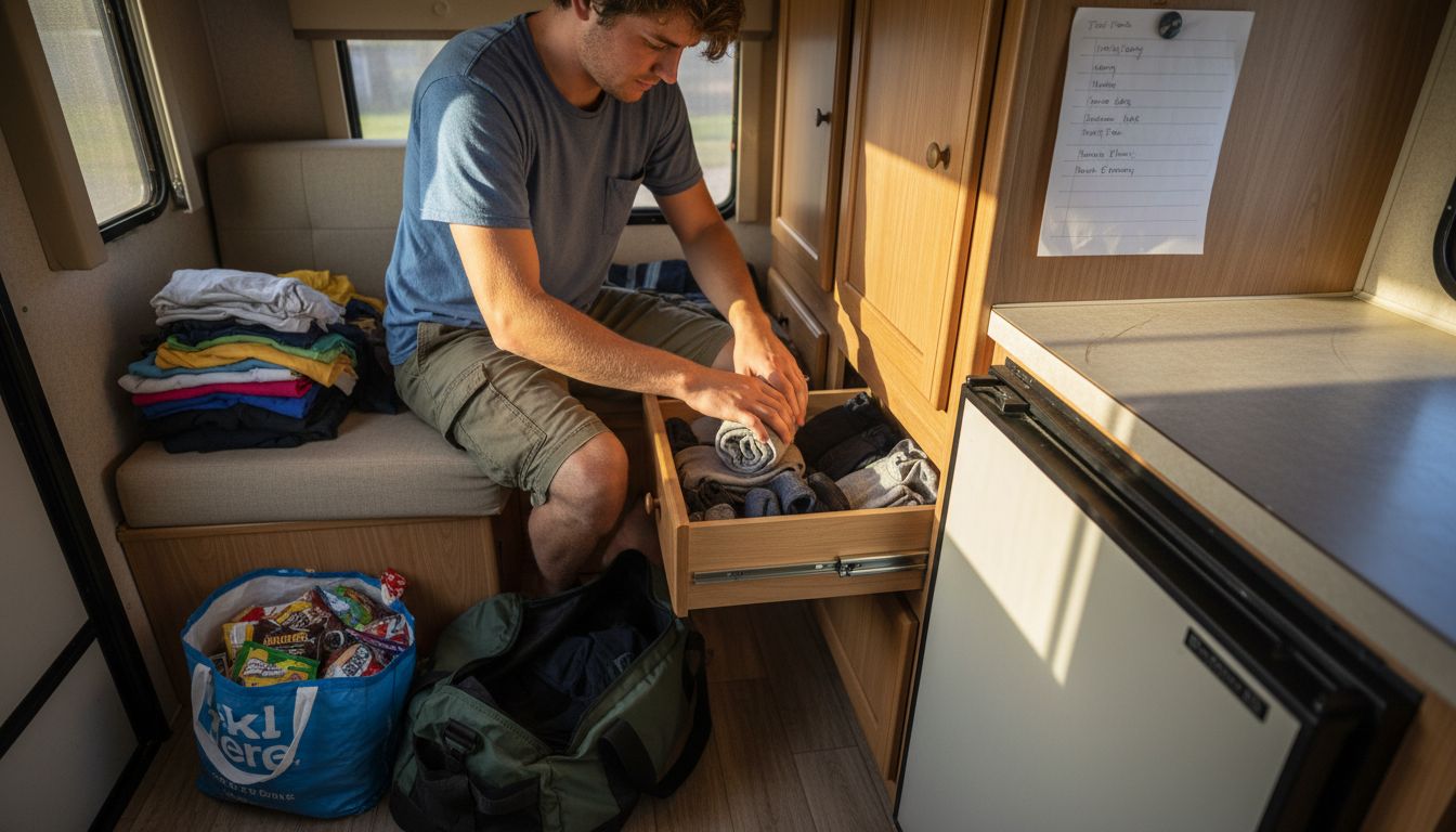 Organizing clothing in a small RV interior