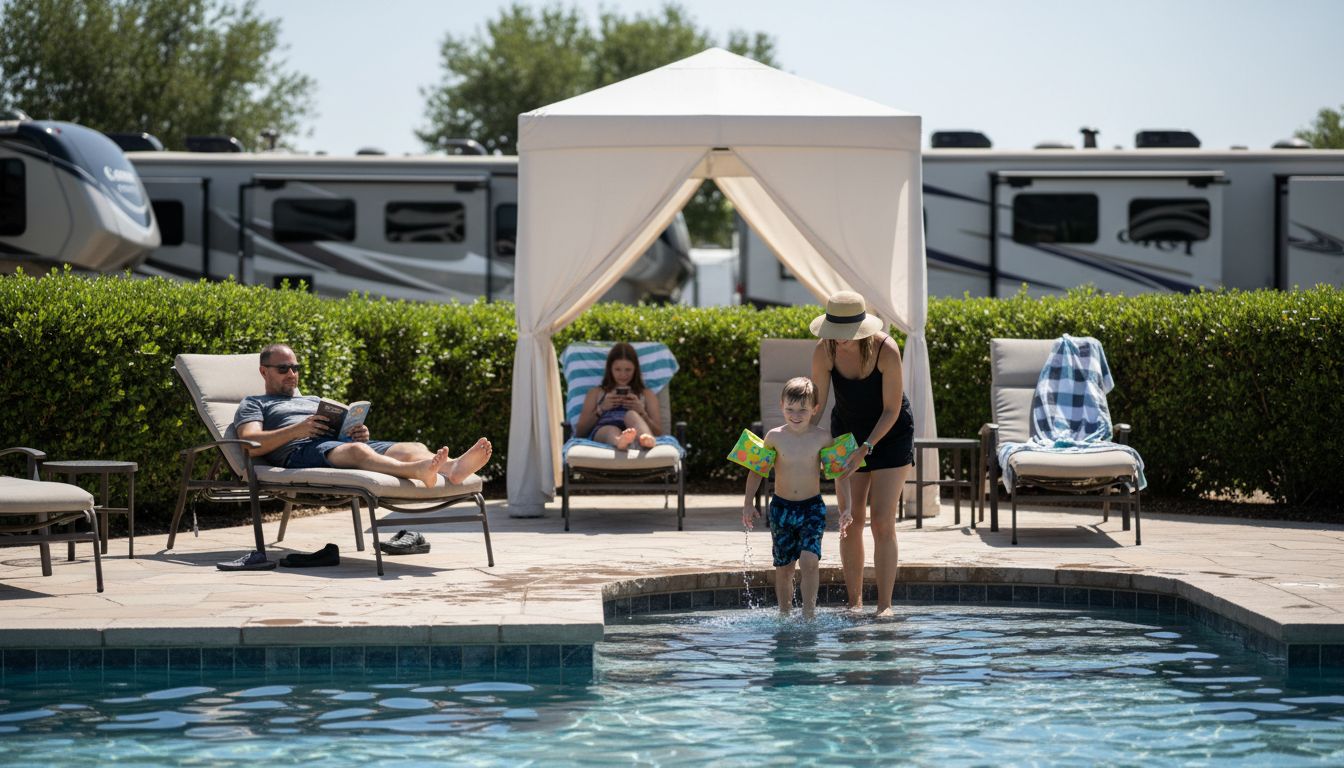 Family enjoying amenities at Texas RV resort