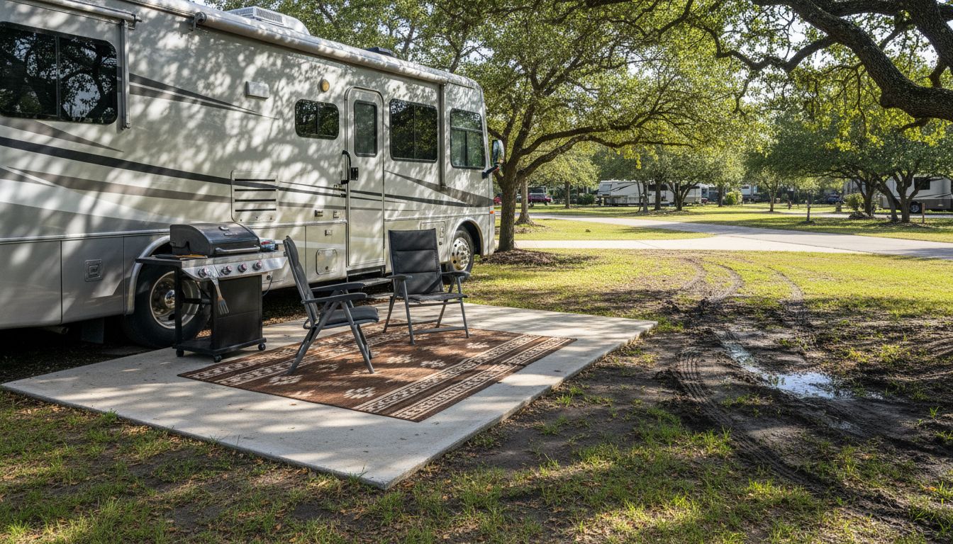 Luxury RV resort shaded outdoor lounge