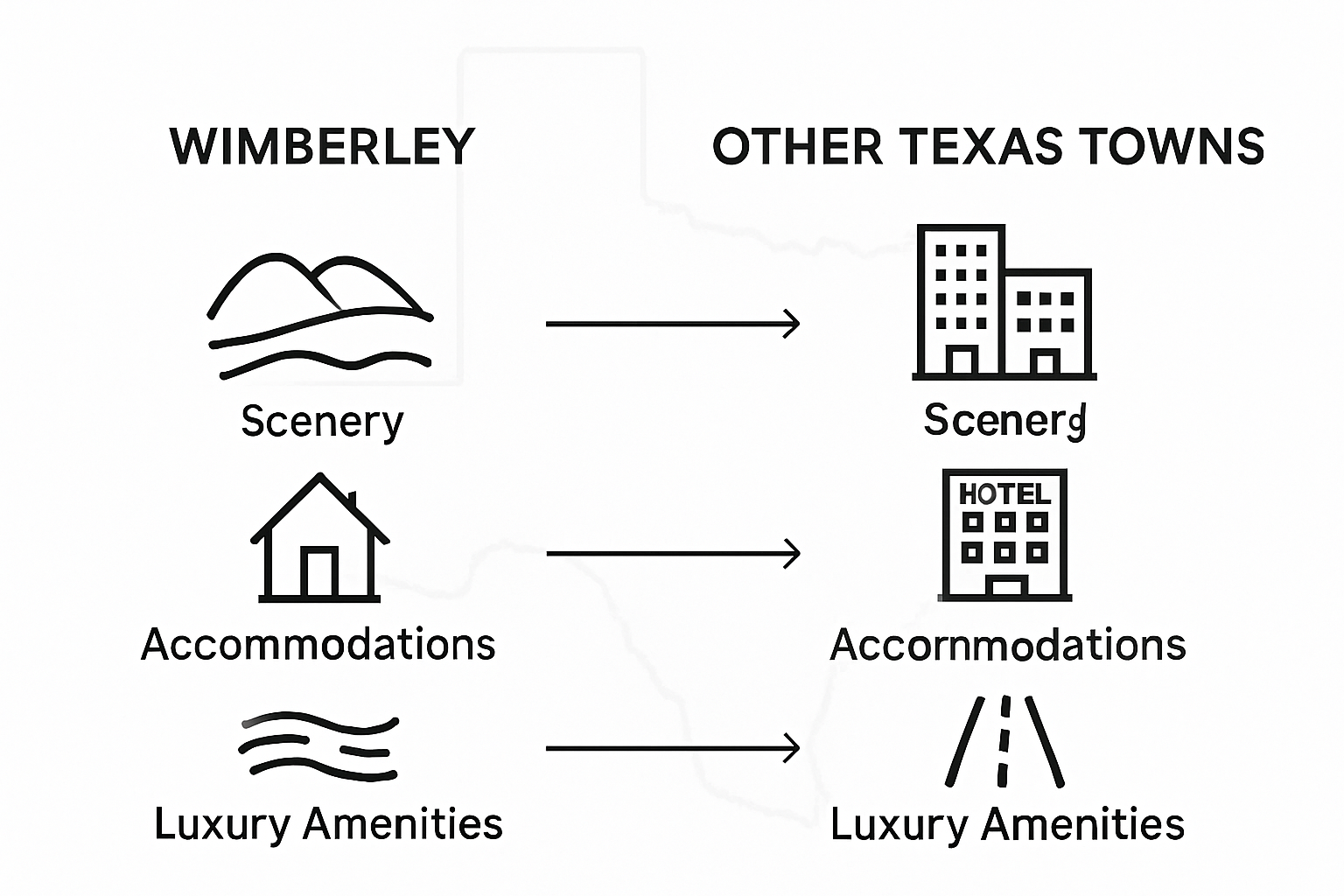 Infographic comparing Wimberley to other destinations