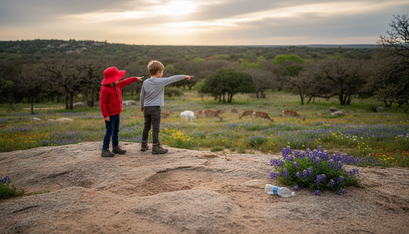 Children admiring Hill Country granite landscape