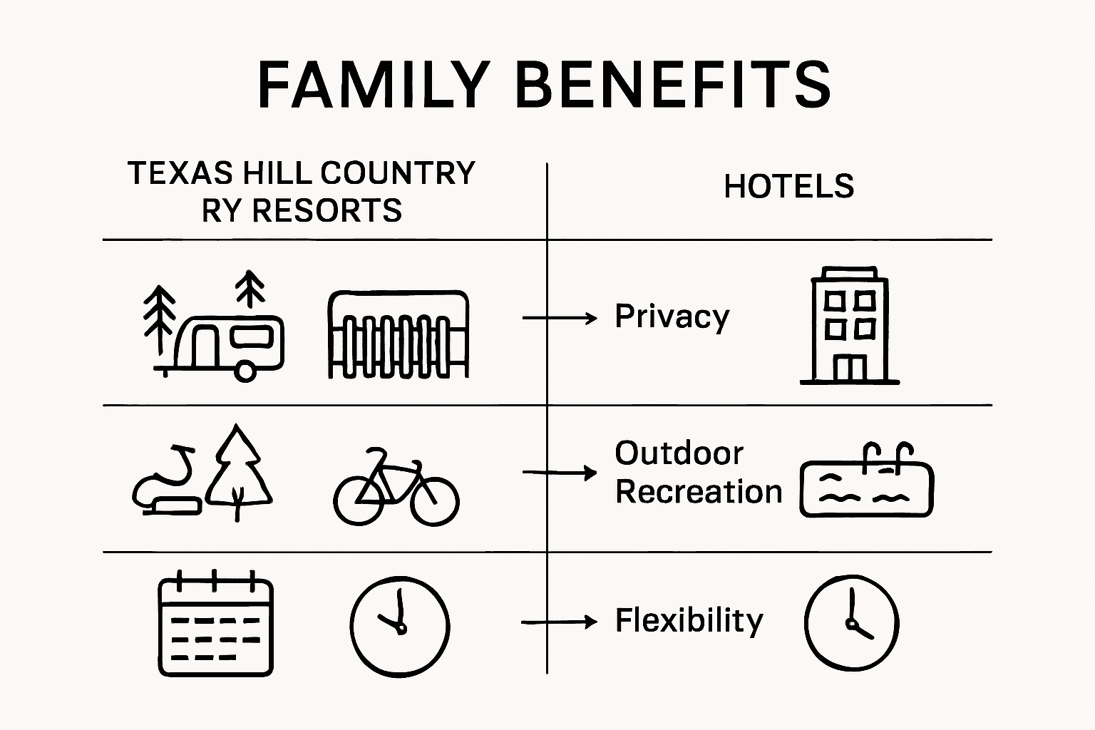 Infographic comparing RV resort and hotel family benefits
