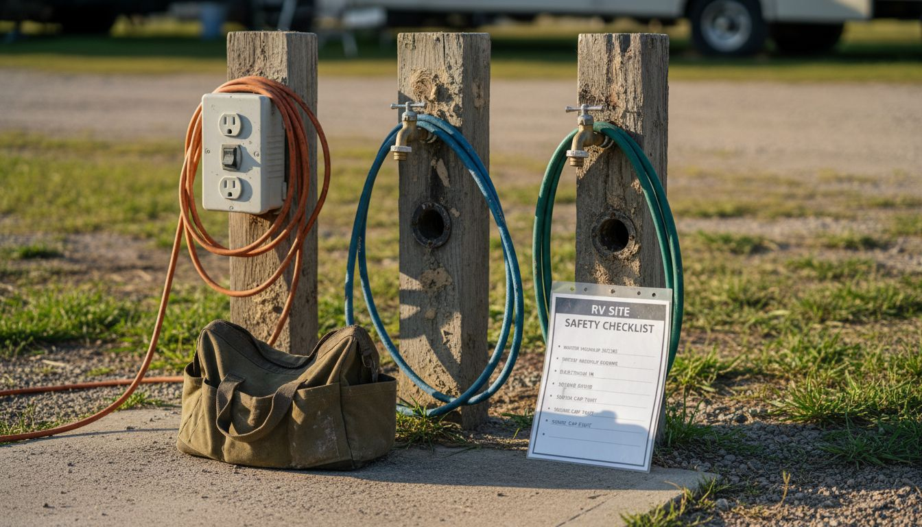 Utility hookups at RV site close up