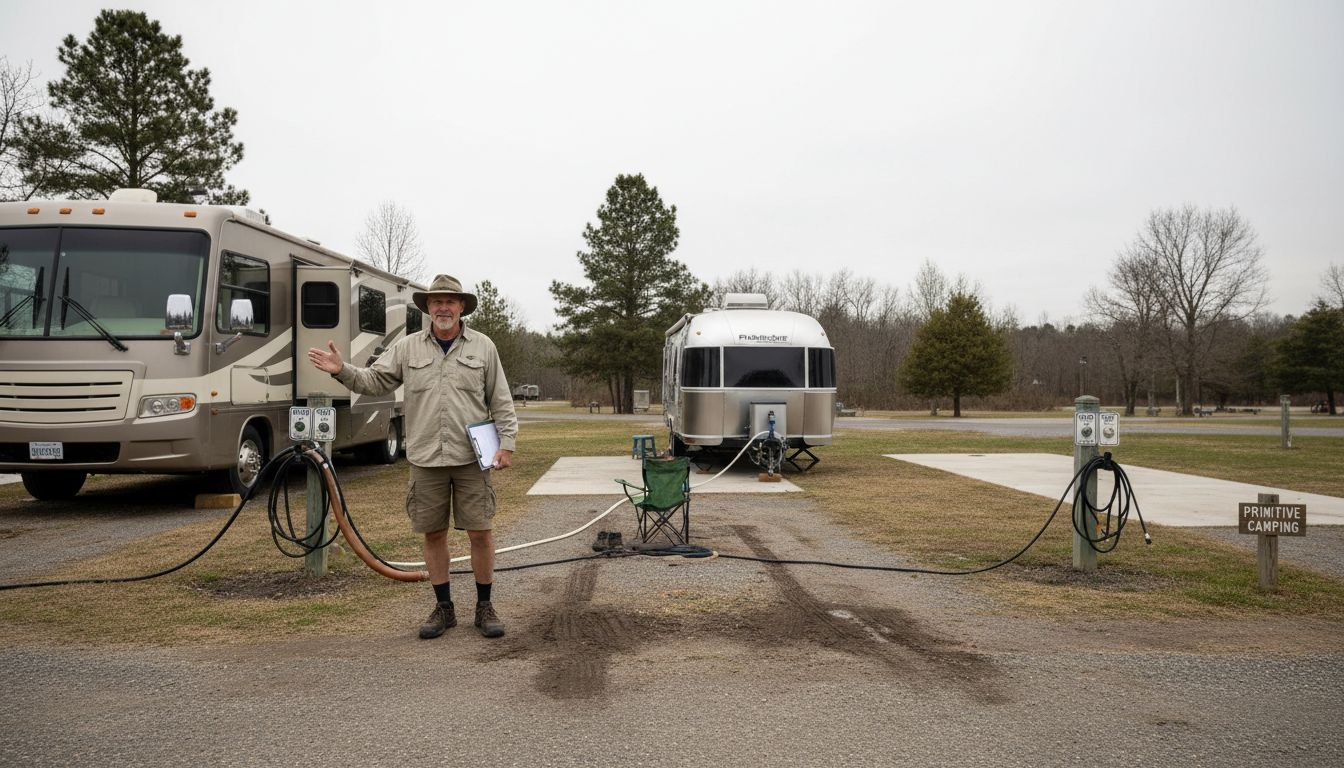 Campground host showing RV hookup differences