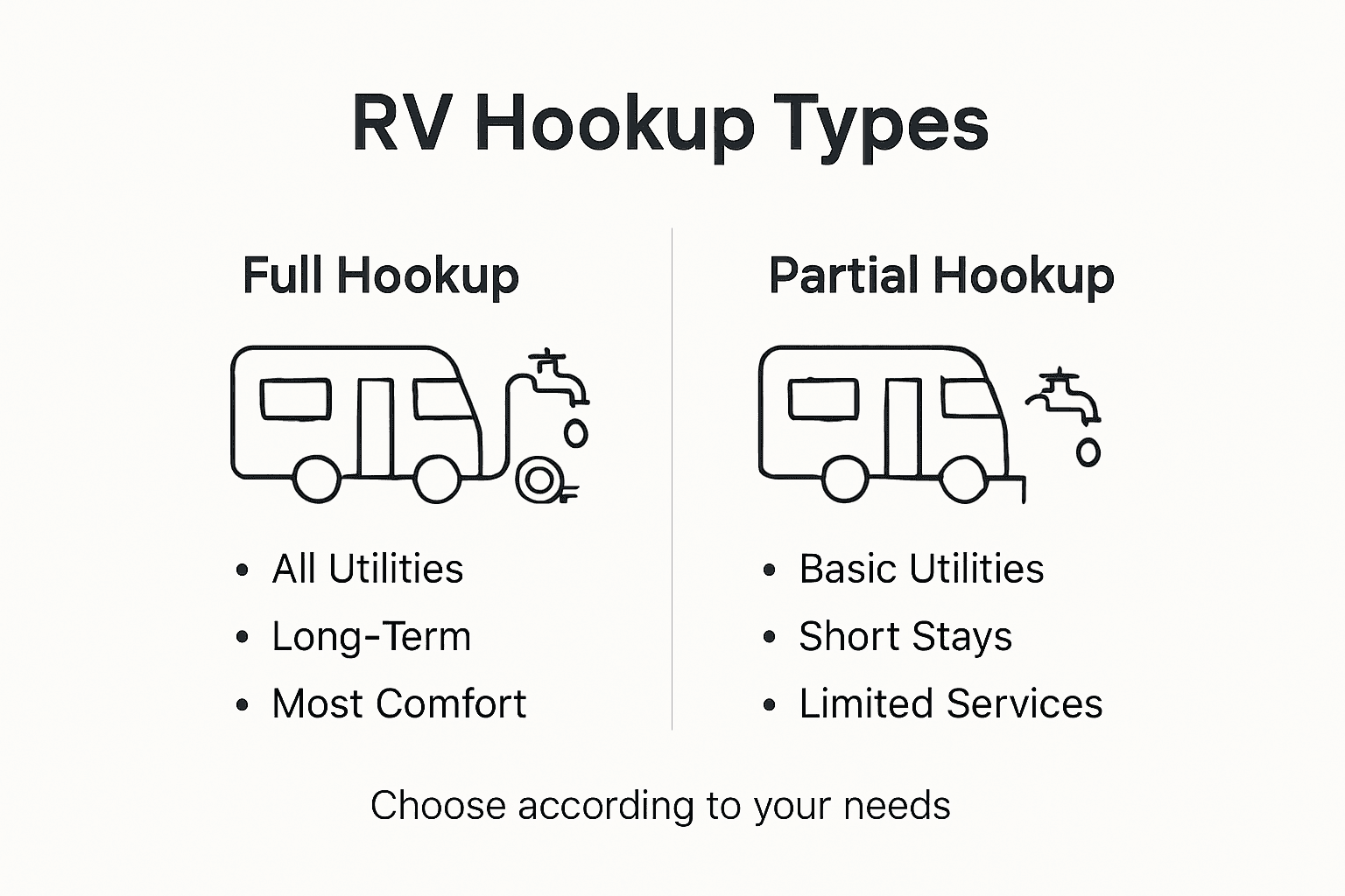 Infographic comparing RV hookup types features