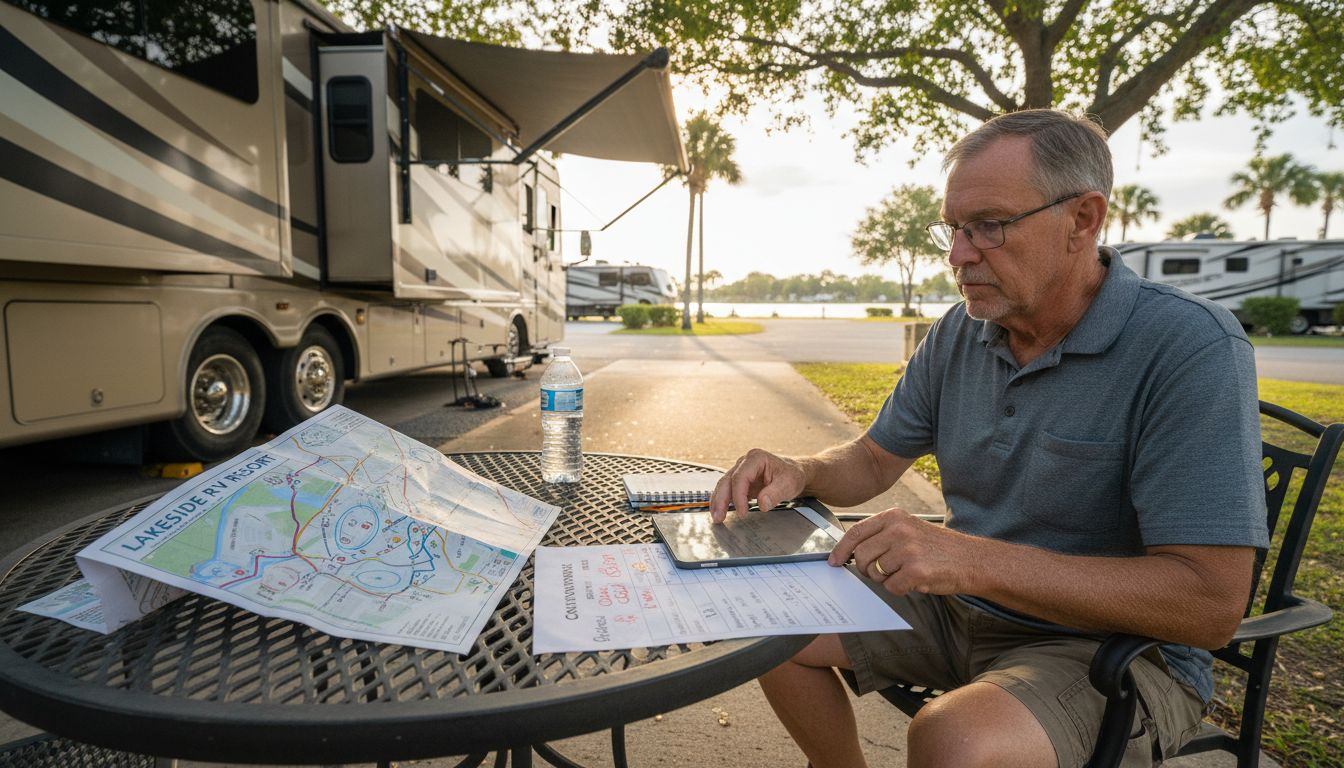 Guest reviewing RV resort reservation details