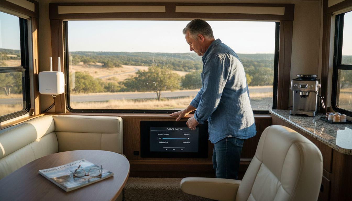 Luxury RV interior with smart amenities