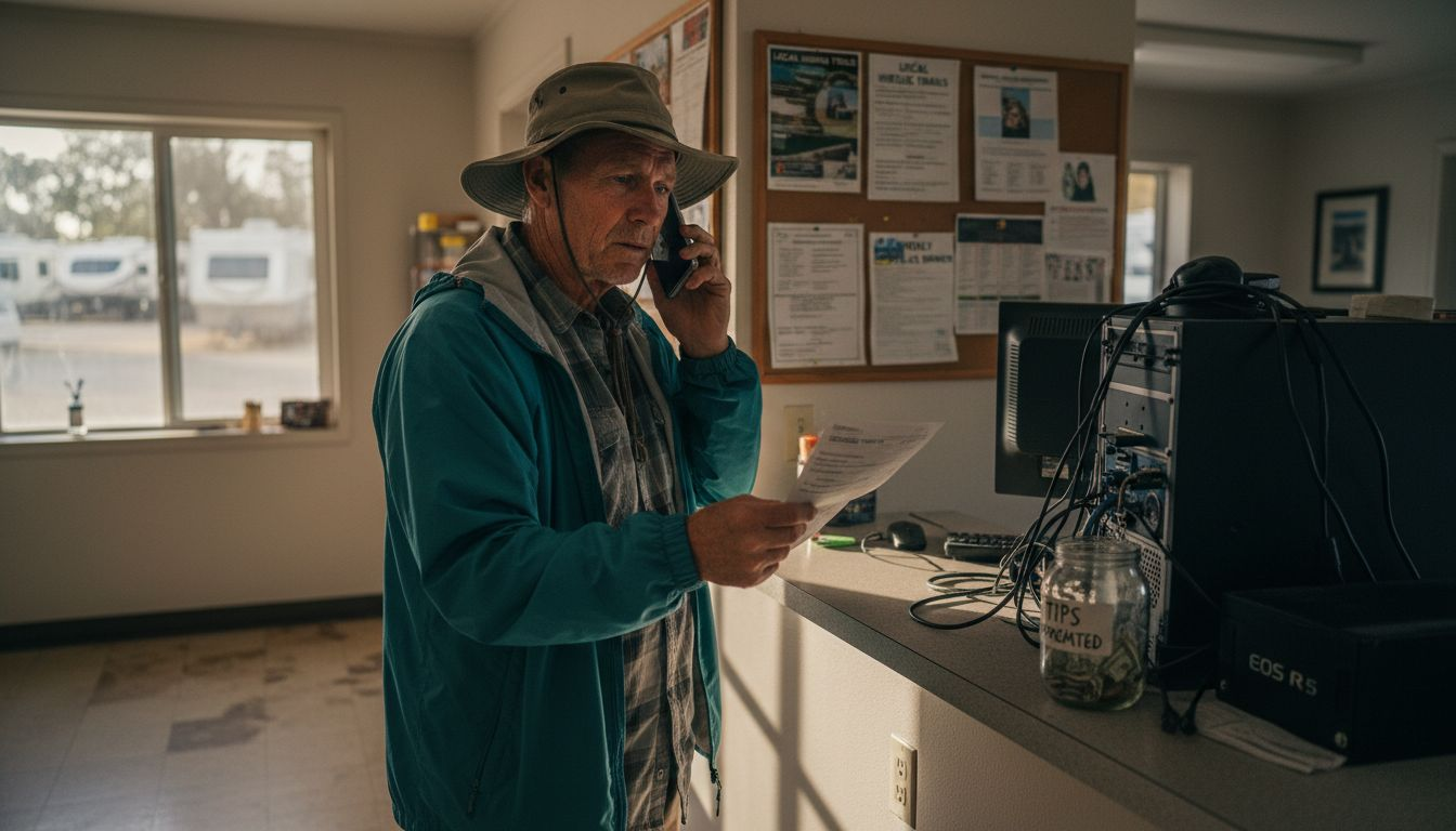 Man calling resort office for stay extension