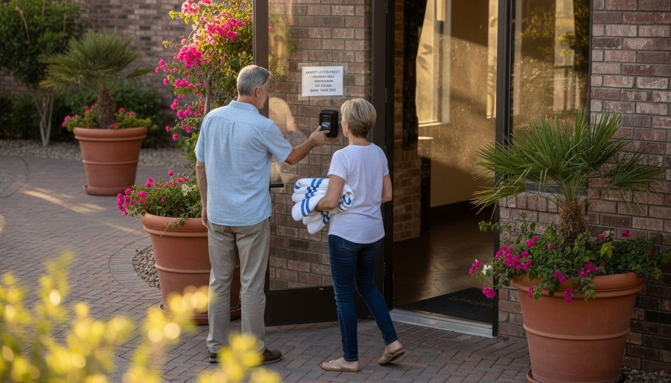 Guests using keycard at resort amenity entrance