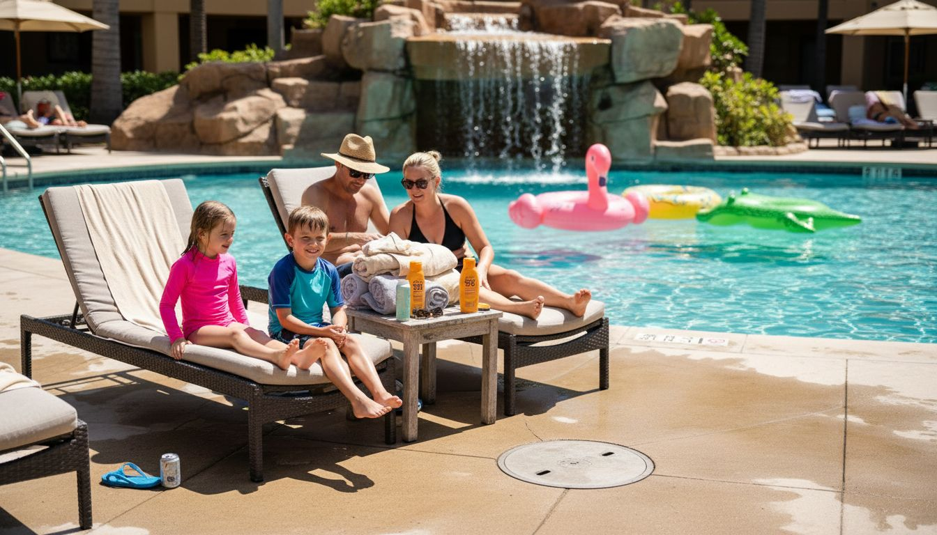 Family enjoying luxury resort pool area