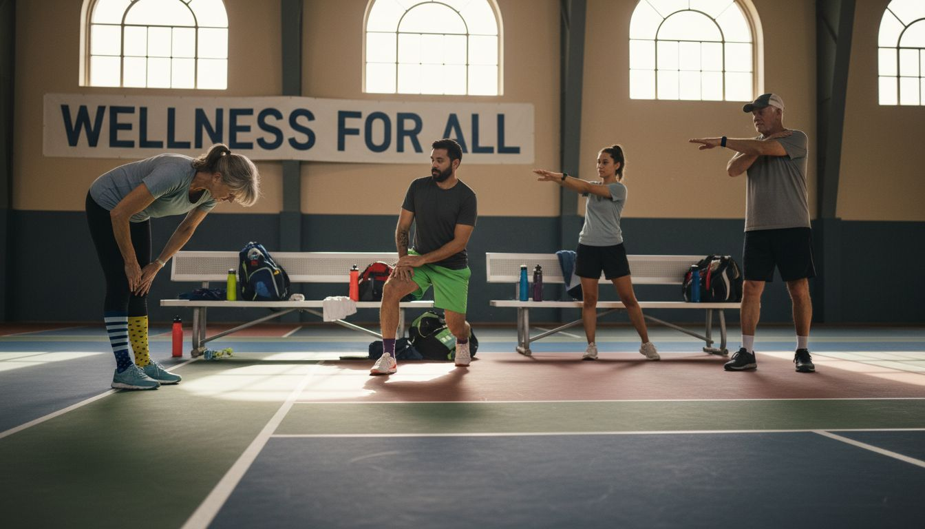 Adults warming up before pickleball match