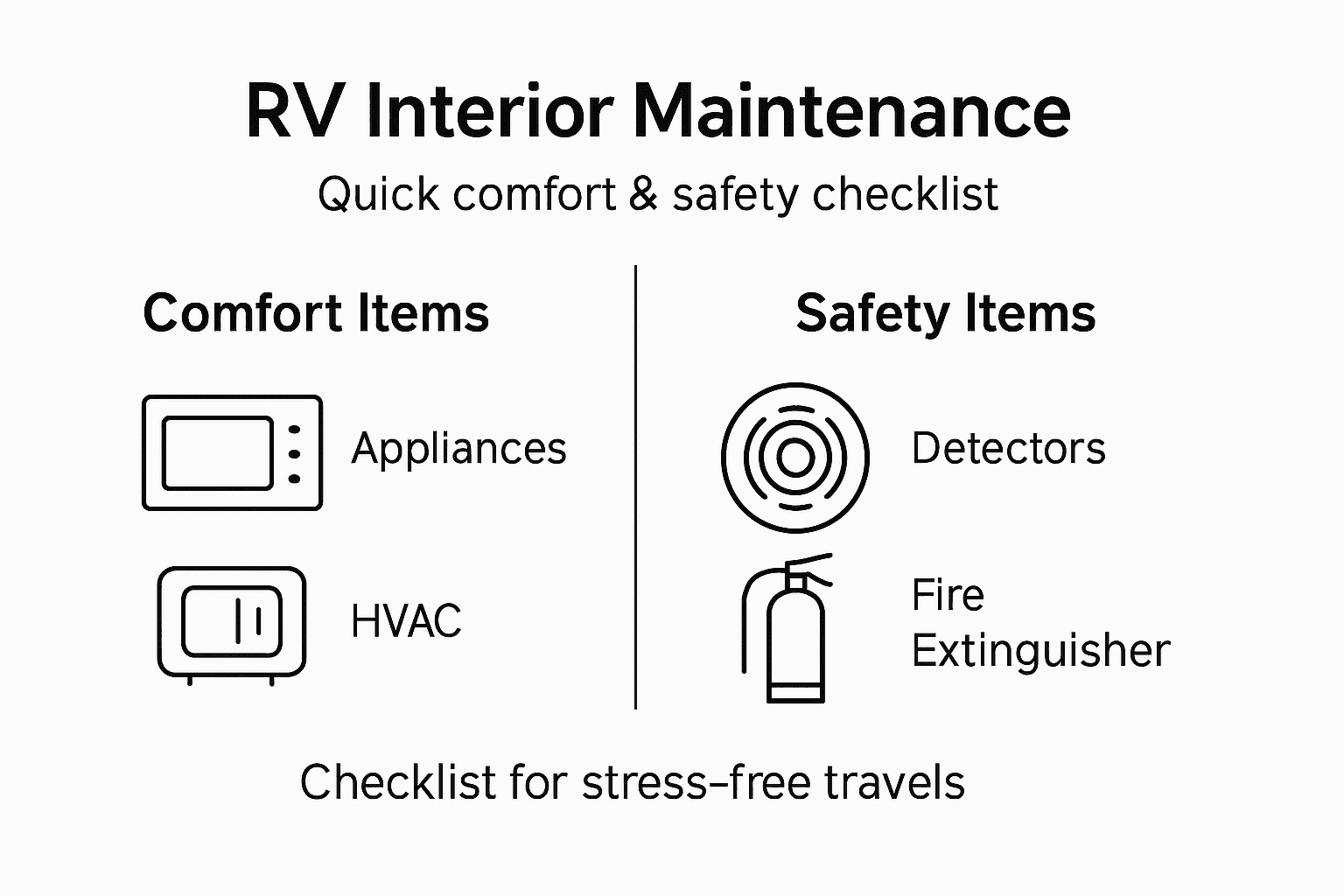 RV interior comfort and safety checklist infographic