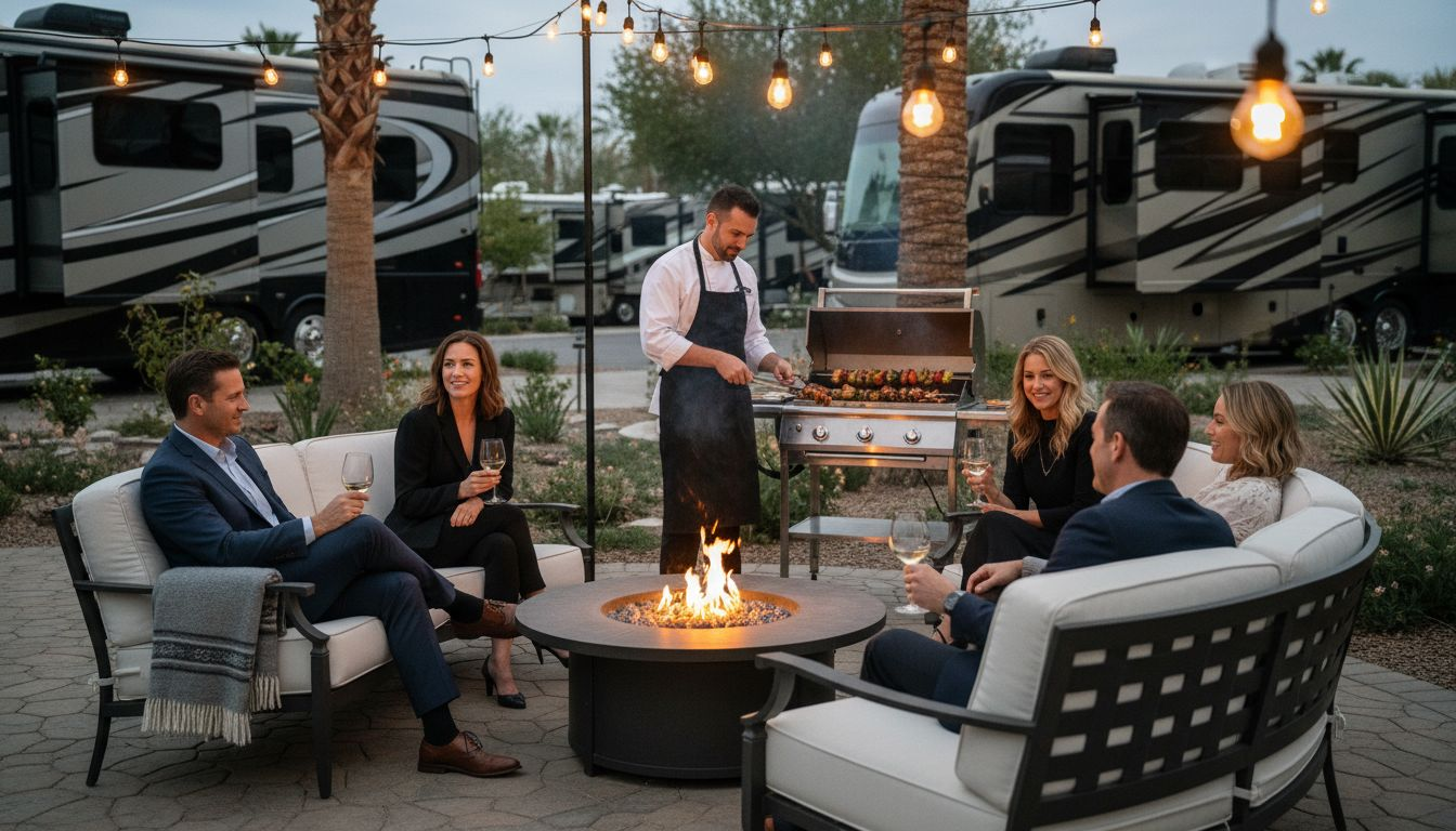 Luxury RV resort evening exclusive gathering