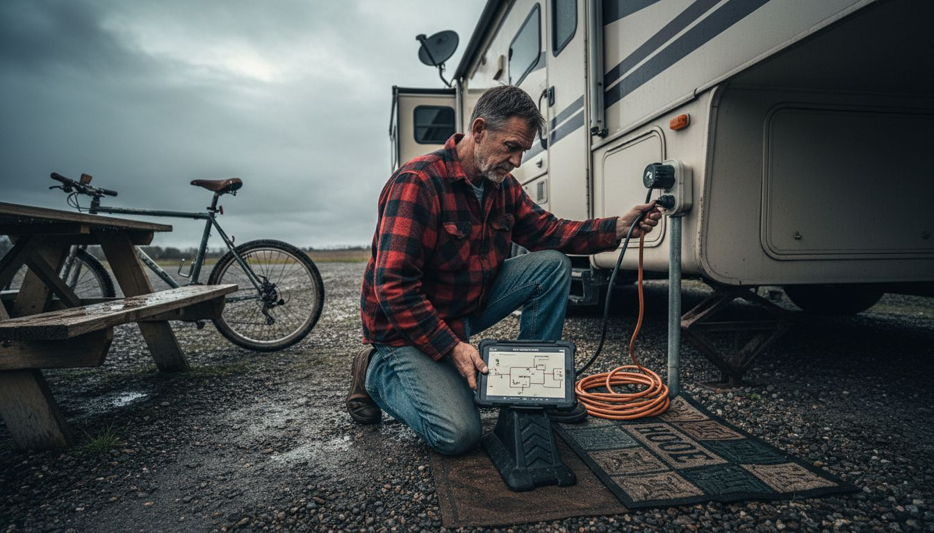 Man checking hookups at wellequipped RV park