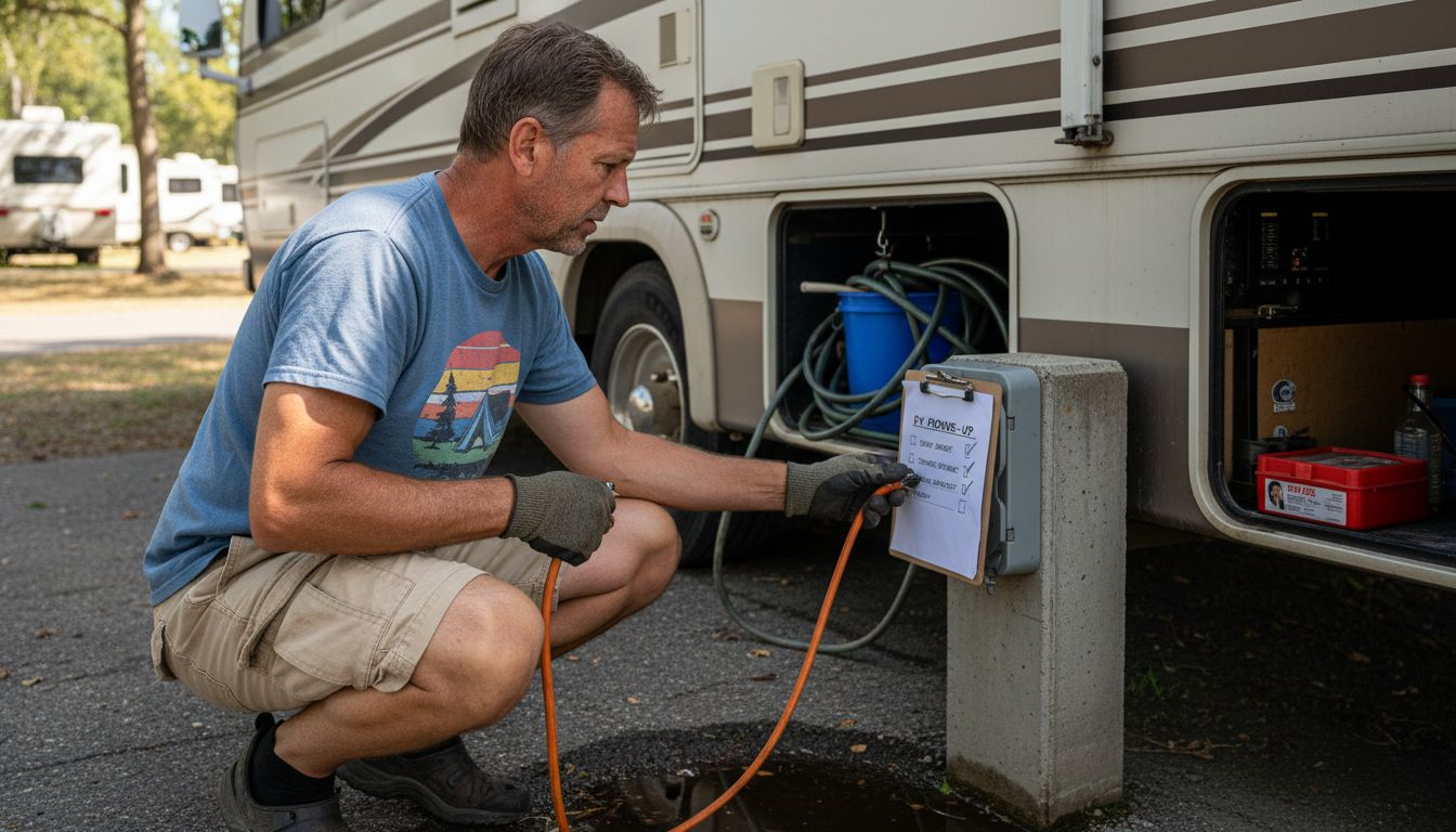 Camper checking RV power and water systems