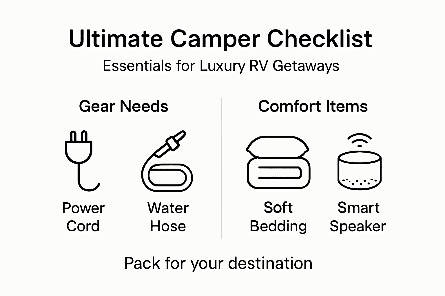 Infographic showing luxury RV gear and comfort essentials