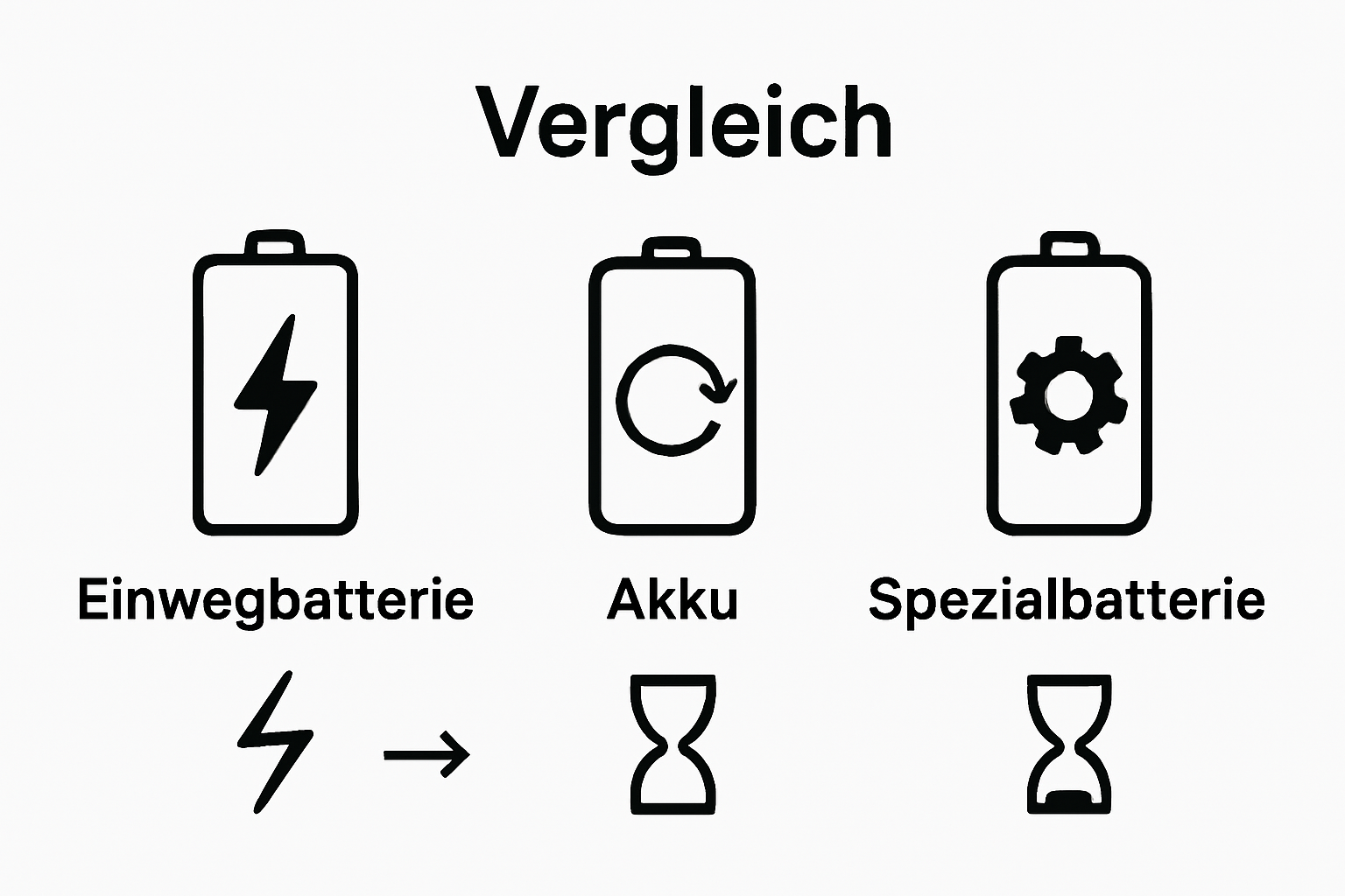 Vergleich verschiedener Batterietypen als Icons dargestellt