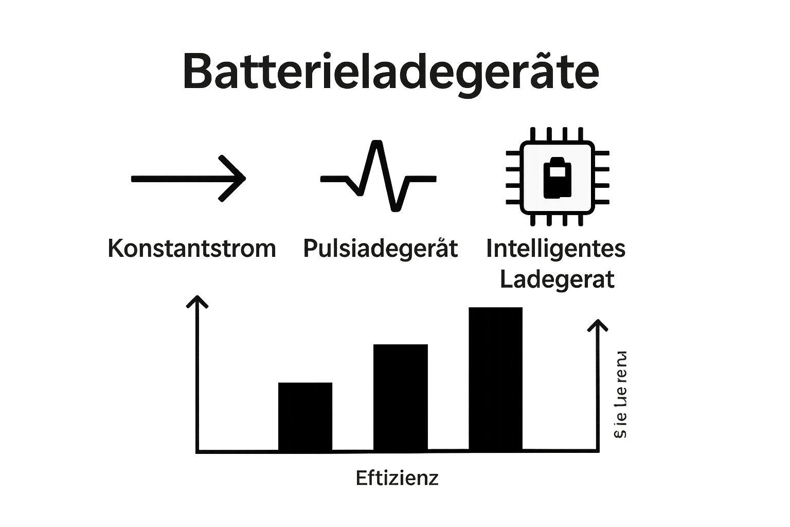 Vergleich von Batterieladegerät-Typen per Icons und Balkengrafik
