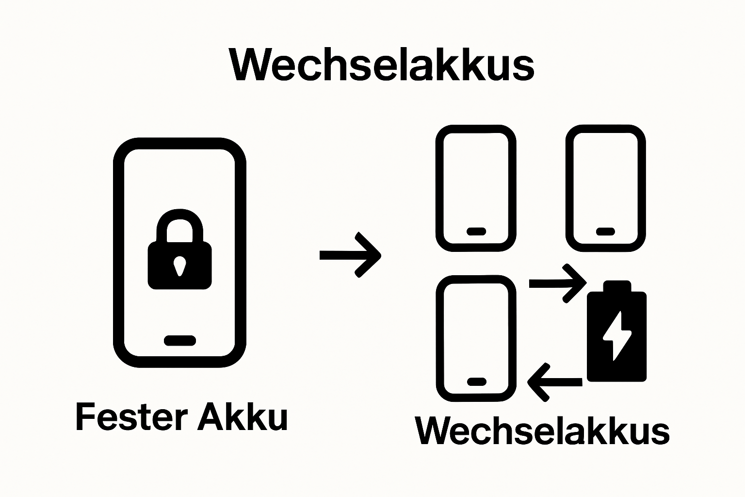 Infografik Unterschied Wechselakku vs. fest eingebauter Akku
